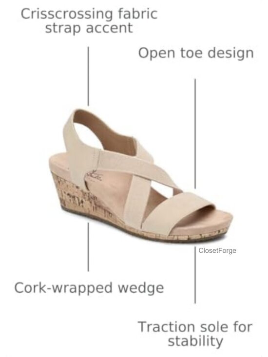 Shoes - Womens Wedge Sandals Open Toe Slip On Faux Leather Comfortable Walking Shoes